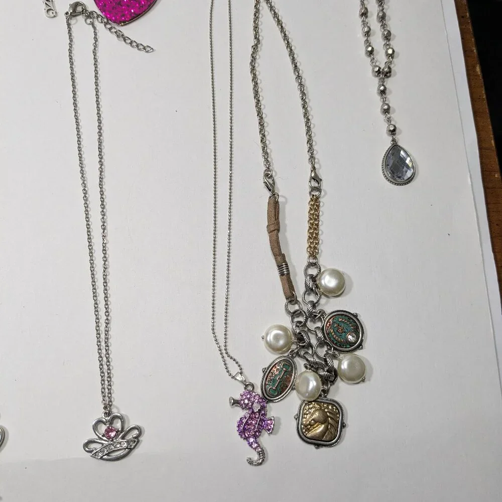 Silver Tone Necklace Lot 23 Fashion Jewelry Ready to Wear Variety Colors Styles